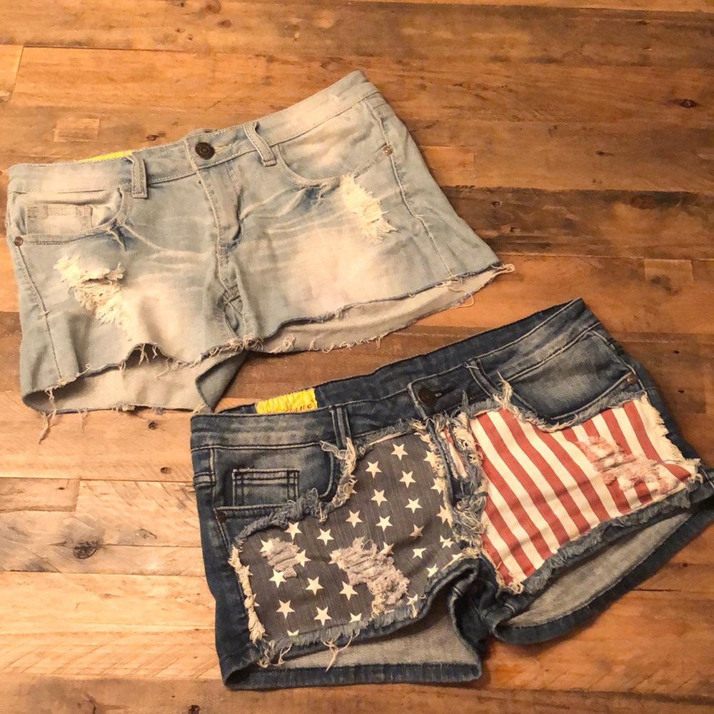 Machine American Flag Jean Shorts Distressed blue